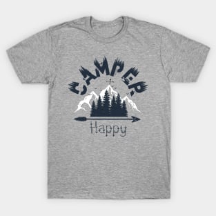 Happy Camper Mountain Wilderness Trail Design T-Shirt